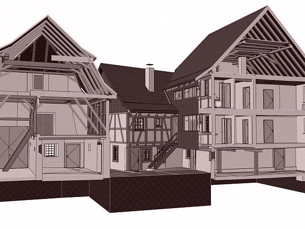 Schnitt durch Wohnhaus und Remise