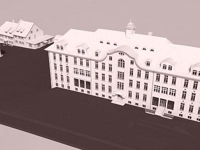 Gesamtmodell der drei Gebäude inklusive Geländeaufnahmen