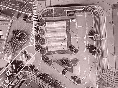 Orthophoto überlagert mit Höhenkurven und erfassten Spezialobjekten