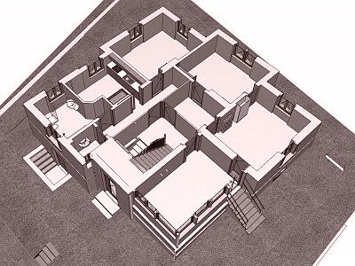 Einblick in das Erdgeschoss des 3D-Modelles
