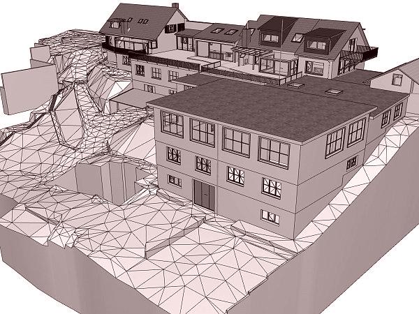 3D-Modell des Geländes und der Aussenhülle