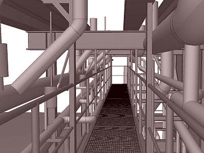 3D-Modell Leitungen: Sicht von Podest